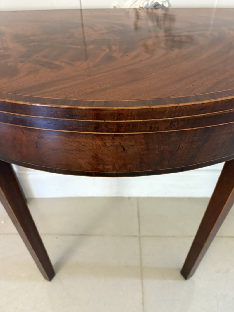 Antique George III Quality Mahogany Inlaid Demi Lune Shaped Card/Console Table - Image 10